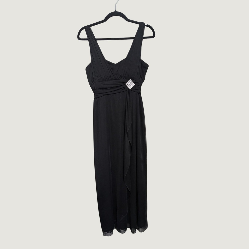 Betsy & Adam Black Whimsigoth V-Neck Mesh Formal Maxi Gown 8 Petite